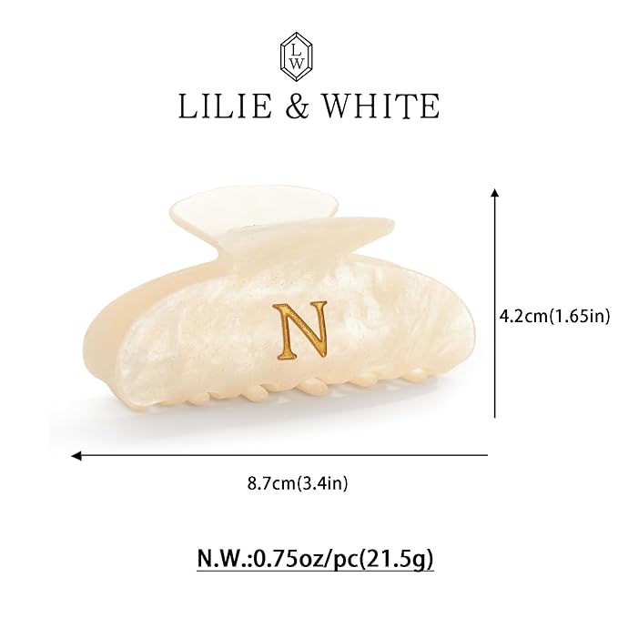 LILIE&WHITE Acrylic Letter Hair Clips For Women Stylish N Monogram Hair Claw Alphabet Hair Clip Fashion Glitter Claw Clip Elegant And Durable Hair Accessory Large Hair Clips N