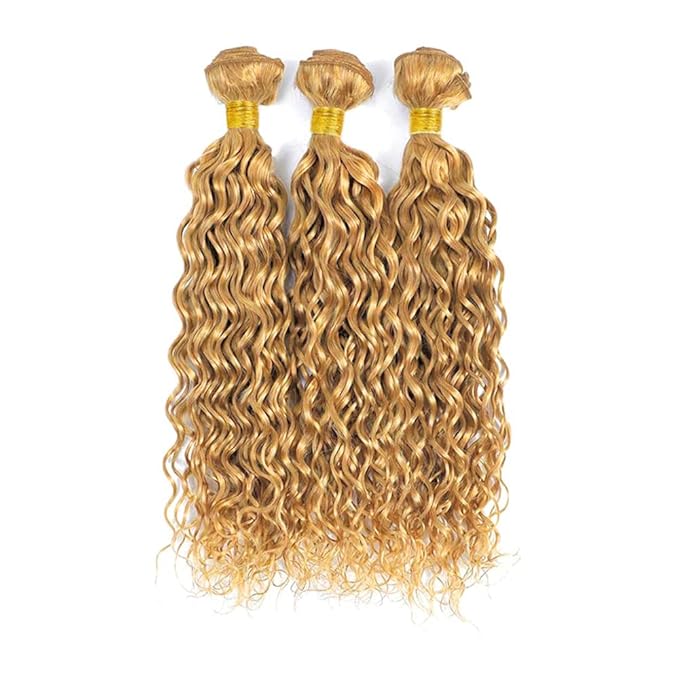 26 28 30 Inch Blonde Bundles Human Hair #27 Honey Blonde Water Wave 3 Bundle Unprocessed Brazilian virgin hair Weave Extensions Double Weft 50 Grams/Bundle Colored Blonde Bundles for Woman