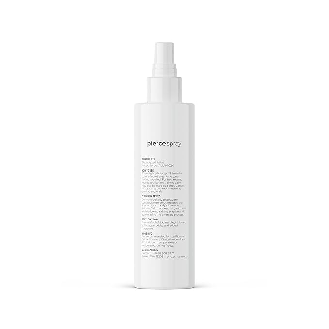 BRIOTECH Pierce Spray, Hypochlorous Acid, Gentle Piercing Aftercare, Calm Redness & Itch, Reduce Bumps, HOCl Saline Spray, Contact Free, No Rinse, Alcohol Free, 4 fl oz (2 Pack)