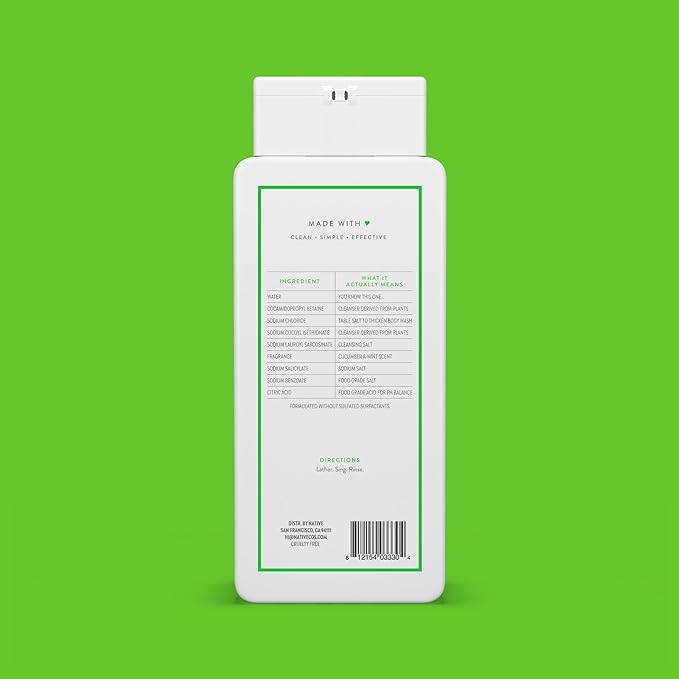 Native Body Wash Contains Naturally Derived Ingredients | For Women & Men, Sulfate, Paraben, & Dye Free Leaving Skin Soft and Hydrated | Cucumber & Mint 18 oz