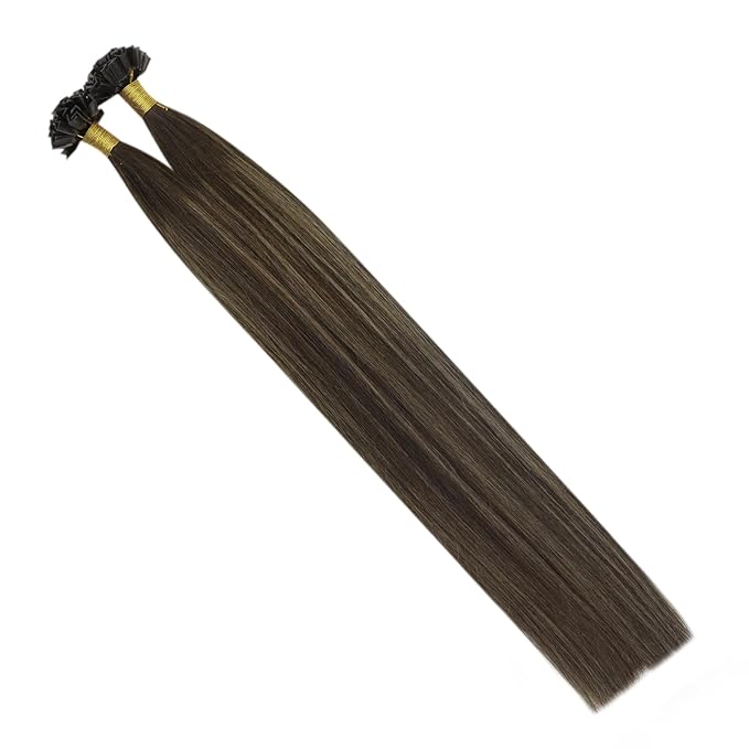 Full Shine Ktip Human Hair Extensions 20 Inch 50 Grams Dark Brown Mixed Ash Brown Keratin Bond Hair Extensions Human Hair Fusion Extensions Straight Natural Remy Hair