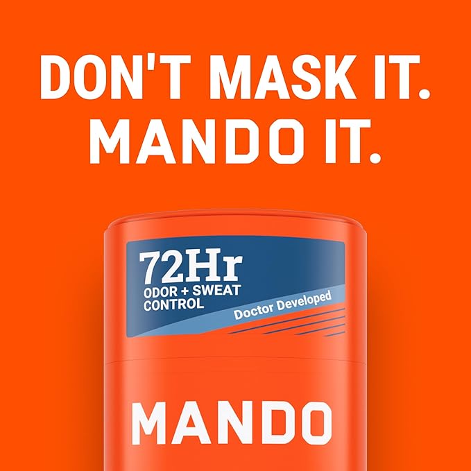 Mando Antiperspirant Deodorant Sweat and Odor Control for Men – Extra Strength Smooth Solid Stick – 72 Hour Performance – Baking Soda Free, Skin Safe – 2.6 oz – Pro Sport – Pack of 2