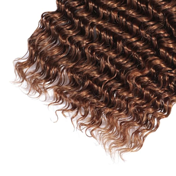 16 18 20 Inch Brown Bundles Human Hair #30 Dark Brown Deep Wave 3 Bundle Unprocessed Brazilian virgin hair Weave Extensions Double Weft 50 Grams/Bundle Colored Brown Bundles for Woman