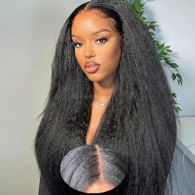 Julia Hair V Part Human Hair Wig Kinky Straight for Women Glueless Wigs Brazilian Virgin Human Hair Wigs Upgrade Upart Wig No Leave Out No Glue No Sew Natural Black Beginner Friendly 26 Inch