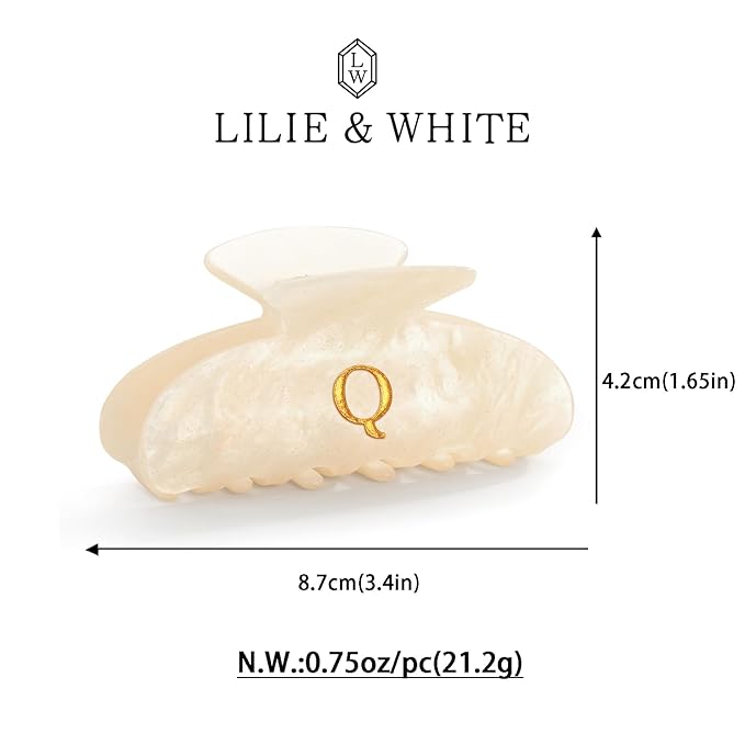 LILIE&WHITE Acrylic Letter Hair Clips For Women Stylish Q Initial Hair Claw Alphabet Hair Clip Fashion Glitter Monogram Claw Clip Elegant And Durable Hair Accessory Large Hair Clips Q
