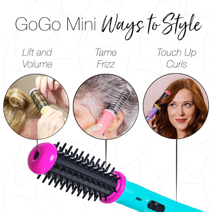CALISTA GoGo Mini Heated Round Brush | Curl, De-Frizz, and Style Hair with the Mini 7” Styling Tool | Heats to 365°F | Perfect for Travel | Dual Voltage | Compatible for Most Hair Types (Pink Petals)