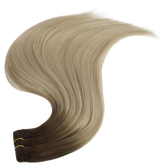 Full Shine Weft Hair Extensions Sew In Extensions Remy Hair Color Dark Brown To Ash Blonde Mix Blonde Hair Bundles For Women Invisible Sew In 18 Inch 105G
