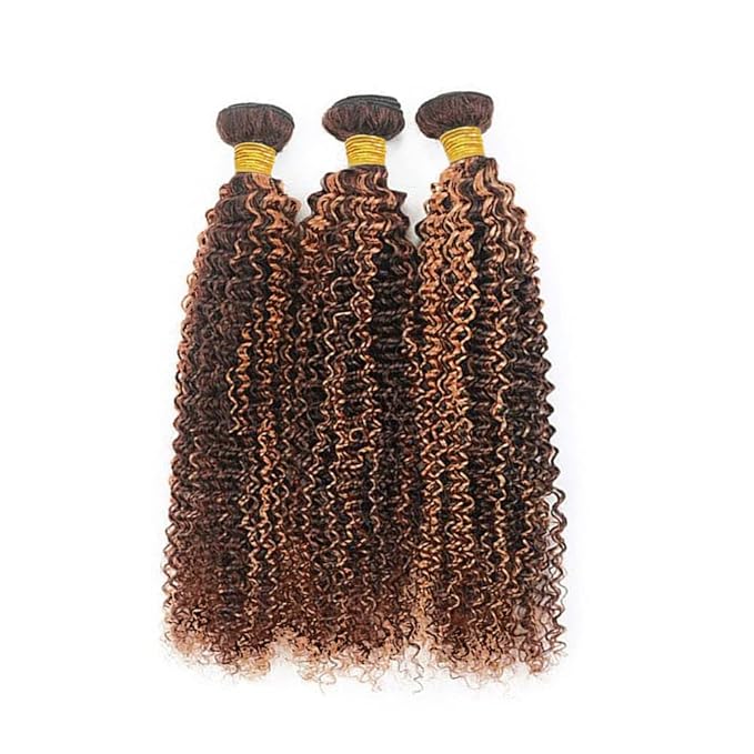 Brown Human Hair Bundles P4/30 Honey Brown Curly Bundles Brazilian Unprocessed Virgin Remy Hair 3 Bundles 26 26 26 Inch Ombre Kinky Curly Bundles Brown Mix Medium Auburn Bundles