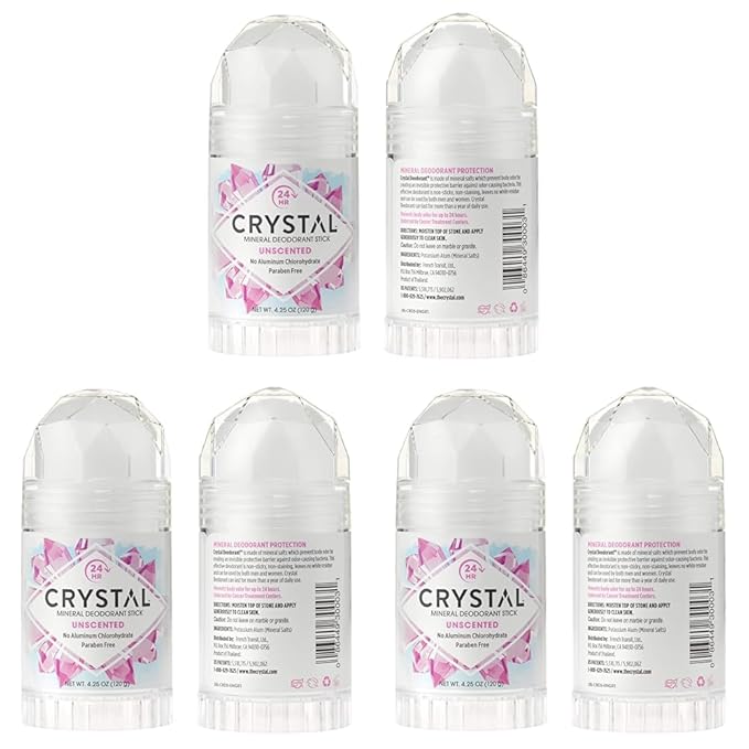CRYSTAL Mineral Deodorant Stick, Unscented | 24-Hour Protection | Non-Staining | Aluminum-Free | 6 Pack