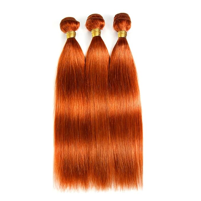 30 32 34 Inch Ginger Bundles Human Hair #350 Orange Straight 3 Bundle Unprocessed Brazilian virgin hair Weave Extensions Double Weft 50 Grams/Bundle Colored Ginger Bundles for Woman
