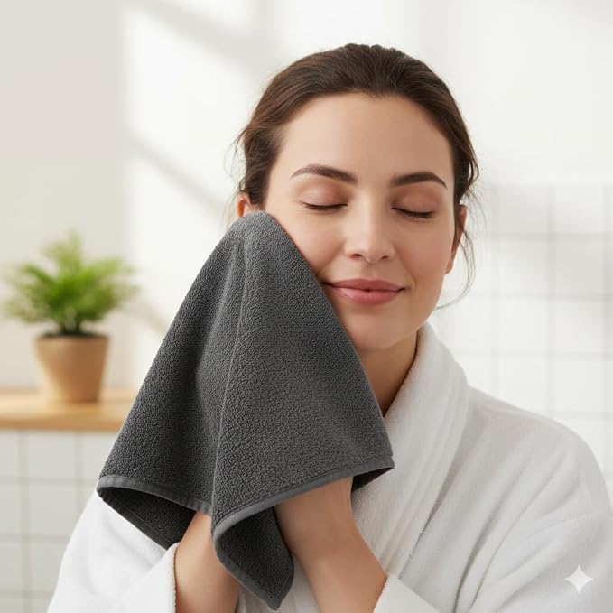 BIOLINEN Cotton Washcloth Towel Set, 12"x12", Pack of 24, Ultra Soft, 100% Cotton, Multi-Purpose Rags (Grey, 12 x 12-24 Pack)