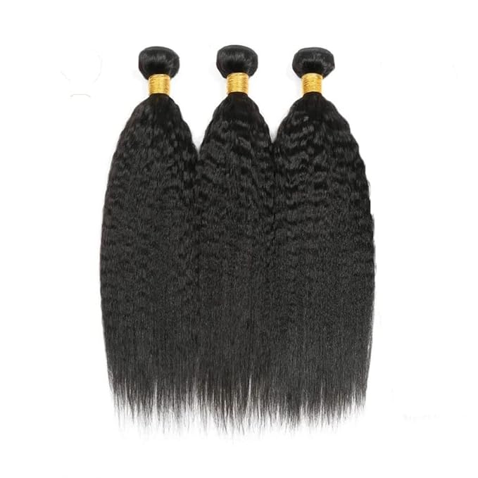 1B Human Hair Bundles Yaki Straight Bundle Kinky Straight Human Hair 3 Bundles 18 20 22 inch Double Weft Yaki Bundle