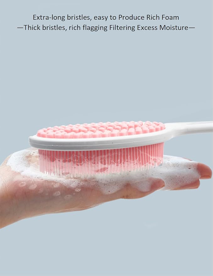 14.5inch Silicone Back Scrubber for Shower 2pcs(Blue),Exfoliating Shower Brush,Double Sided for Exfoliating and Massage,Long Handle Back Scrubber for Men and Women. Includes 2 Hooks (2 Brushes)