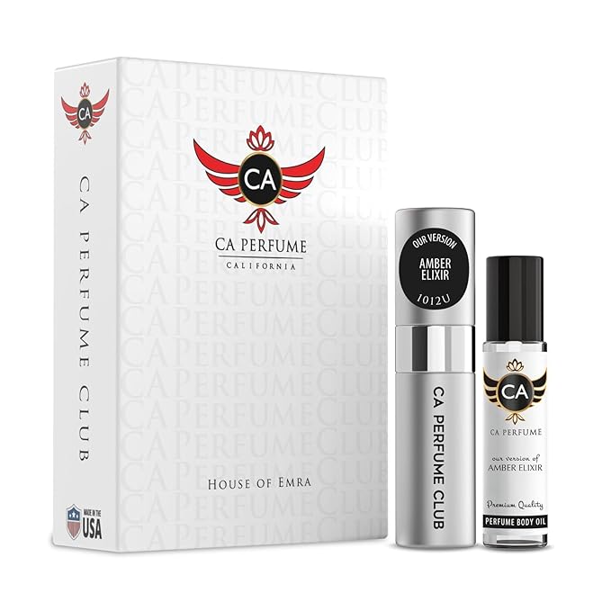 CA Perfume Impression of Amber Elixir for Women & Men Eau De Parfum Spray Long Lasting Oriental Perfume Layering Set 0.27 Fl Oz + 0.33 Fl Oz