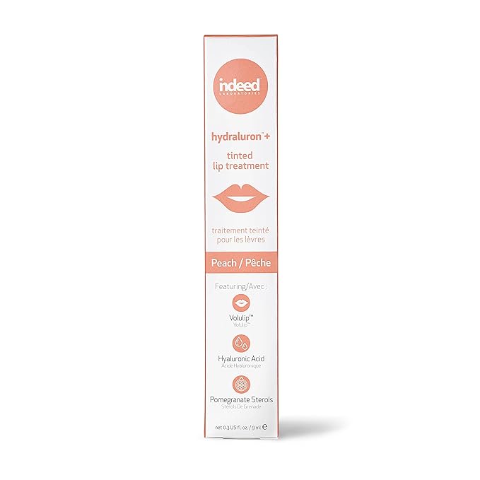 INDEED LABS Hydraluron + Tinted Lip Treatment, Hydrating Anti-Aging Lip Balm Treatment for Smooth Lips with Natural, Subtle Color, 9ml (Peach)