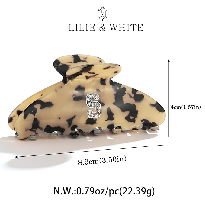 LILIE&WHITE Christmas Gift Tortoise Initial Hair Clips For Women With Letter Rhinestone Hair Claws Trendy Monogram Claw Clips For Thick Hair Alphabet S
