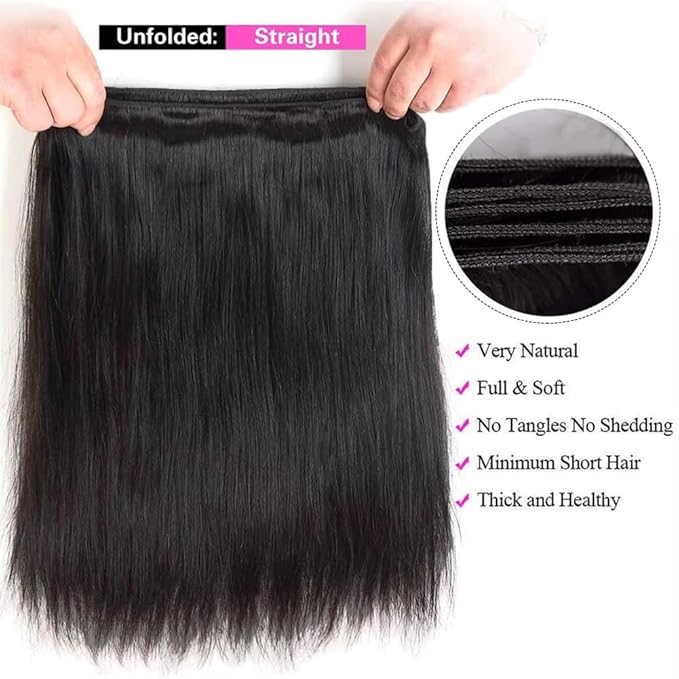 16A Straight Human Hair Bundles 100% Unprocessed Brazilian Virgin Hair Straight 3 Bundles Remy Hair Bundles for Black Women Natural Black