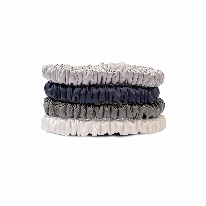Suncdelv Silk,100% Silk Scrunchies for Hair,22 Momme Hair Ties for Anti-Crease & Breakage,Natural Women Hair Accessories,Fashion Hairbands 4PCS(Grey series)