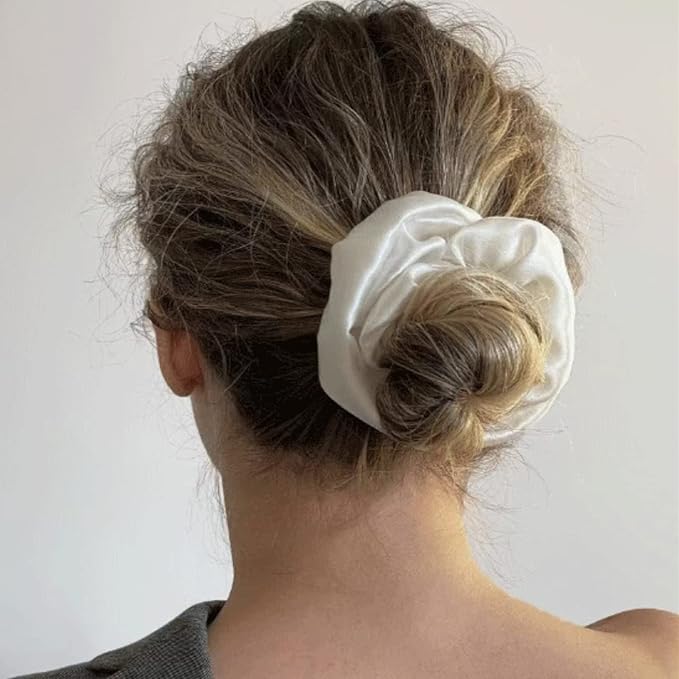 Suncdelv Silk,100% Silk Scrunchies for Hair,22 Momme Hair Ties for Anti-Crease & Breakage,Natural Women Hair Accessories,Fashion Hairbands 3PCS(White,Black,Pink)