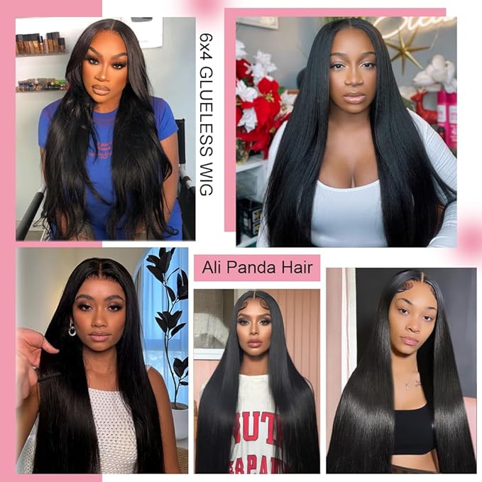 ALI PANDA (2-YEAR Life, 250g, 250% Density 6x4 Wear and Go Wig,100% Human Hair, Skinlike HD Glueless Closure Wigs Human Hair Pre Plucked Pre Cut, (0.1mm Ultra-Thin HD Lace), Middle Part 26 Inch