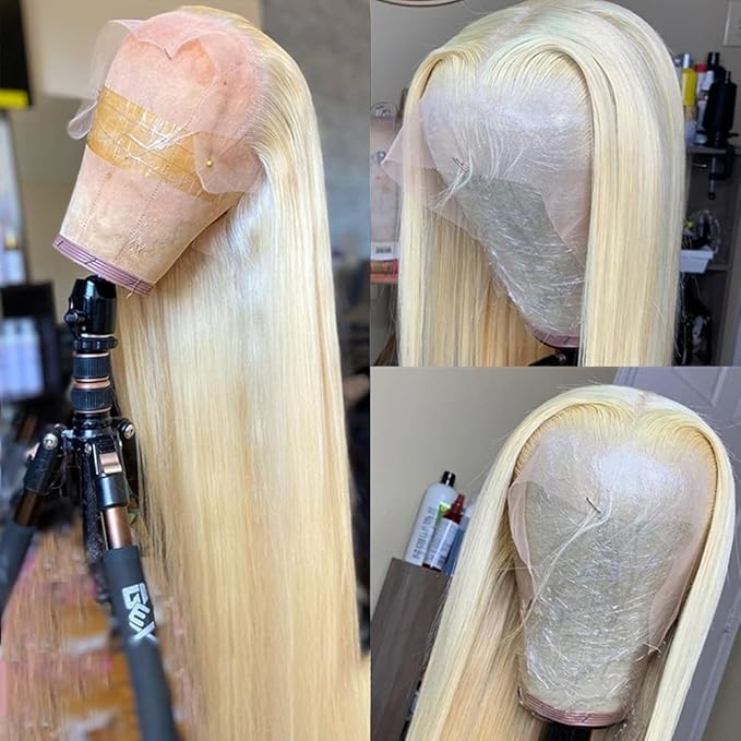 613 13x6 Lace Front Wig Human Hair 250% Density 26 Inch Straight Blonde Lace Front Wigs Human Hair Pre Plucked Glueless 613 HD Transparent Lace Frontal Wigs Human Hair Natural Hairline