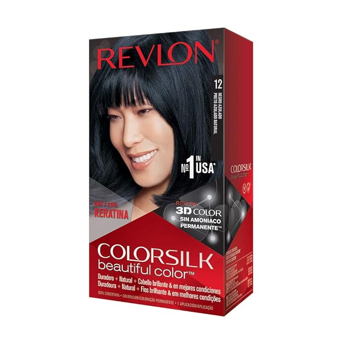 Revlon Colorsilk Beautiful Color Permanent Hair Color with 3D Gel Technology & Keratin, 100% Gray Coverage Hair Dye, Natural Blue Black, 1 Count (Pack of 1)