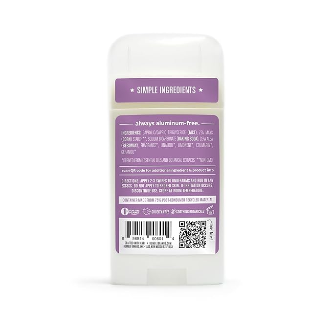 HUMBLE BRANDS Original Formula Aluminum-free Deodorant. Long Lasting Odor Control with Baking Soda and Essential Oils, Mountain Lavender, Pack of 1