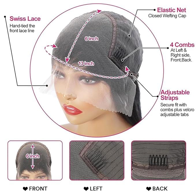 13x6 Lace Front Wigs Human Hair 200% Density HD Deep Wave Lace Front Wigs Human Hair Pre Plucked Natural Color Glueless Wig 100% Virgin Lace Front Wigs for Women(34inch)