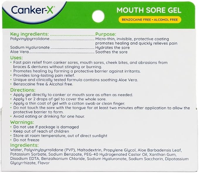 Canker-X Mouth Sore Gel, Fast Pain Relief & Healing for Canker Sores, Cheek Bites and Oral Abrasions, Oral Pain Relief Gel, Benzocaine-Free and Alcohol-Free, Adults and Kids 6+ Years, 0.28 fl oz