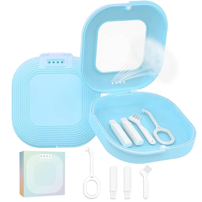 HEMILAB® Retainer Case, Slim Aligner Case with Vent Holes, Compatible with Invisalign, Mouth Guard Box with Retainer Removal Tool, Blue