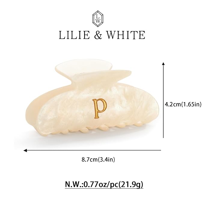 LILIE&WHITE Acrylic Letter Hair Clips For Women Stylish P Monogram Hair Claw Alphabet Hair Clip Fashion Glitter Claw Clip Elegant And Durable Hair Accessory Large Hair Clips P