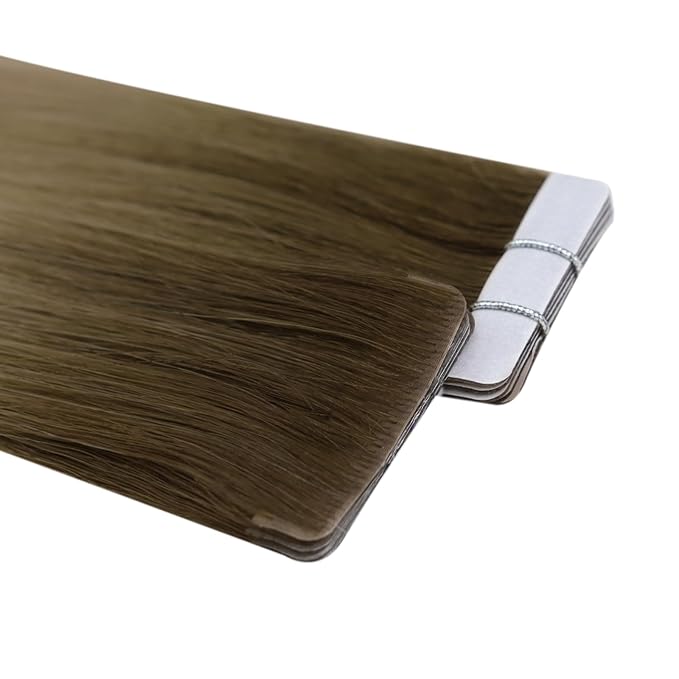 Full Shine Invisible Injection Tape in Hair Extensions Human Hair Color R3 Dark Brown to 8 Light Brown Intact Aligned Cuticles Seamless Tape in Extensions 12.5Grams 5Pcs 20Inch for Transitioning Hair