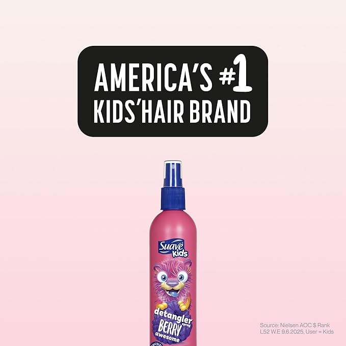 Suave Kids Detangler Spray For Tear-Free Styling, Berry Awesome Dermatologist-Tested Hair Detangler Formula 10 oz, Pack of 6