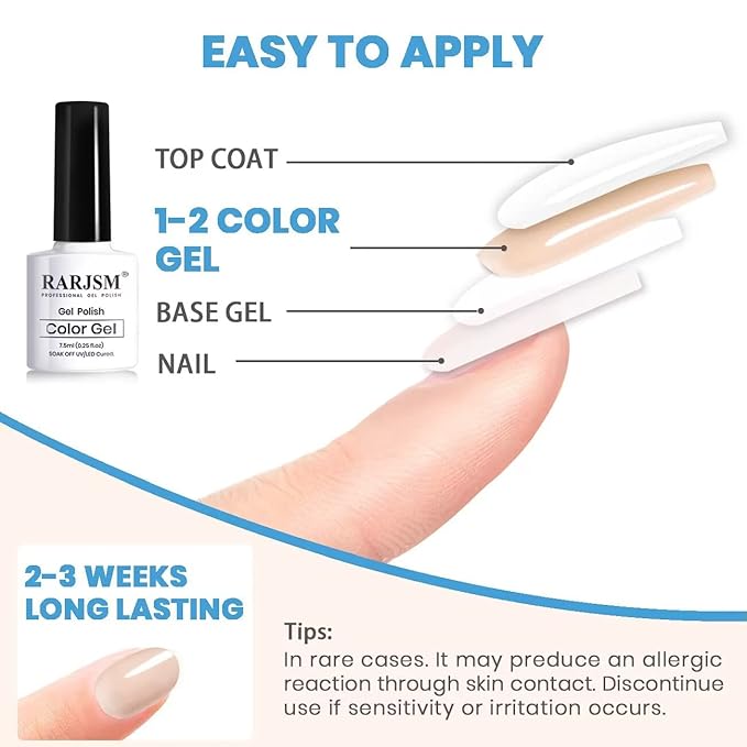 RARJSM Nude Gel Nail Polish Set of 6 Transparent Colors 7.5ml Clear Purple Sheer Wine Red Milky Mavue French Manicure LED UV Gel Soak Off Curing Requires Home