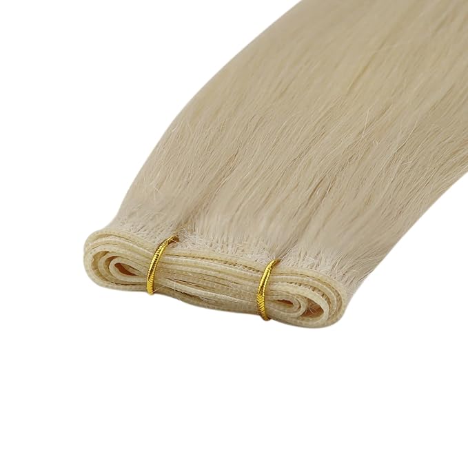 Fshine Weft Real Human Hair Extensions for Women Platinum Blonde Sew in Blonde Hair Weft Remy Human Weave One Piece 14 Inch 50g