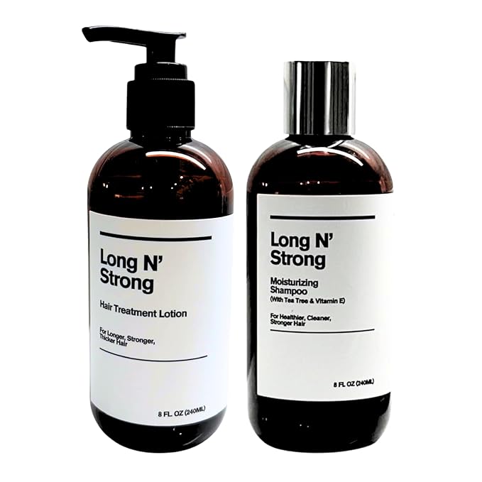 Long 'N Strong Shampoo and Lotion Treatment Set - Moisturizing and Strengthening Care for All Hair Types - Anti-Frizz, Repair Split Ends with Tea Tree and Vitamin E - 8 Fl Oz (240 ml)