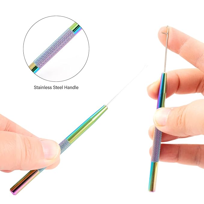 Gomake Microlinks Hair Extensions Kit, Hair Extension Closer and Removal Pliers, Micro Beads Pulling Hook & Microbead Loop Tool, Micro Links Silicone Rings Bead 200PCS(Rainbow)