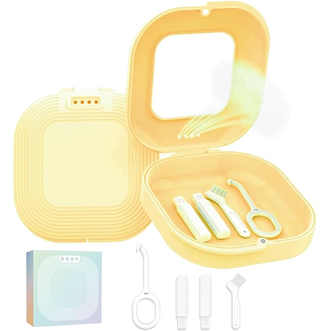Slim Aligner Case with Vent Holes, Compatible with Invisalign, Cute Case with Removal Tool, Chewies and Brush, Yellow
