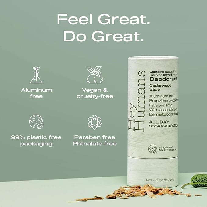 Hey Humans Deodorant, Aluminum Free Deodorant for Women and Men, Contains Naturally Derived Ingredients, All Day Odor Control, Refreshing Deodorant Essential Oils, Cedarwood Sage