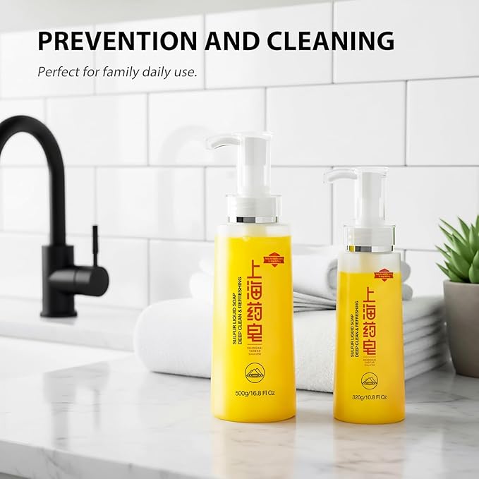 Bee & Flower Sulfur Soap Liquid Shampoo & Body Wash - Daily Head to Toe Skin Care Product for Men and Women - 10.8 Fl Oz - Pack of 2