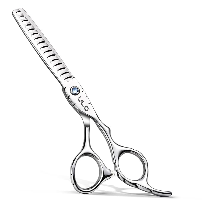 ULG Hair Thinning Scissors 6.7” Shark Series 100% Japanese Stainless Steel, Offset Handle, 16-Tooth Fishbone Chunker 45% Hair Removal, Professional Barber Layering Shears for Salon & Home Hair Styling