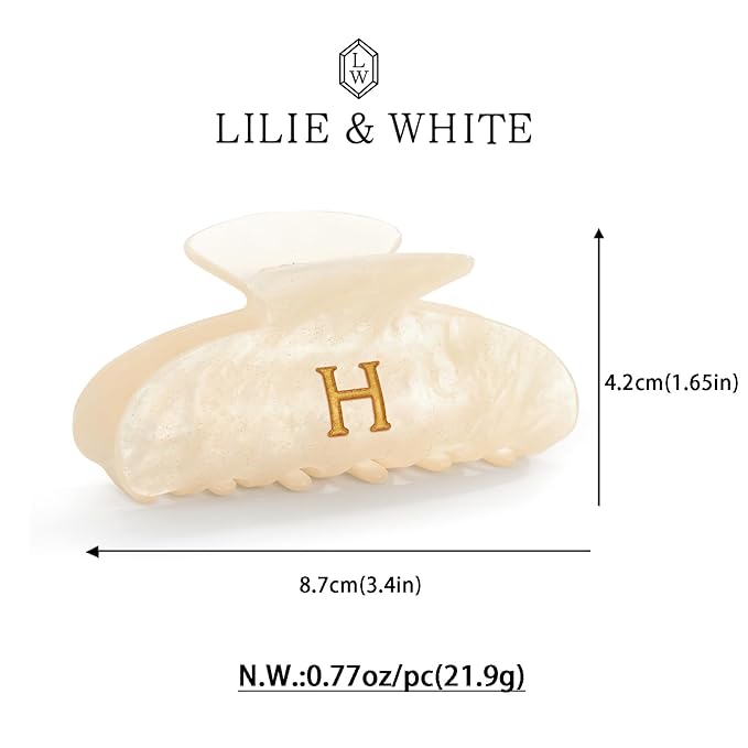 LILIE&WHITE Acrylic Letter Hair Clips For Women Stylish H Monogram Hair Claw Alphabet Hair Clip Fashion Glitter Claw Clip Elegant And Durable Hair Accessory Large Hair Clips H
