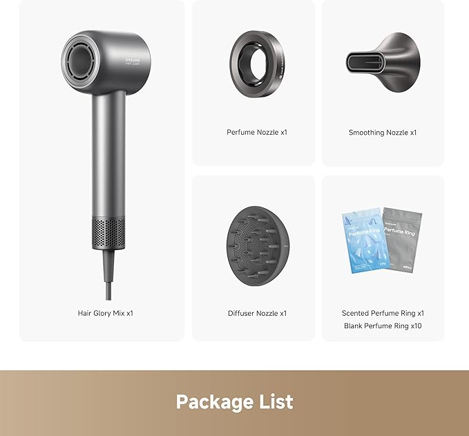 Dreame Glory Mix High-Speed Hair Dryer, Dual Voltage, 3 Magnetic Nozzles, Perfume Infusion, Customized Fragrant Drying, NTC Control, 300M Negative lons, 110,000RPM Motor, 336g Lightweight, Black