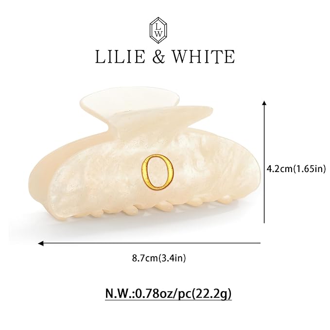 LILIE&WHITE Acrylic Letter Hair Clips For Women Stylish O Initial Hair Claw Alphabet Hair Clip Fashion Glitter Monogram Claw Clip Elegant And Durable Hair Accessory Large Hair Clips O