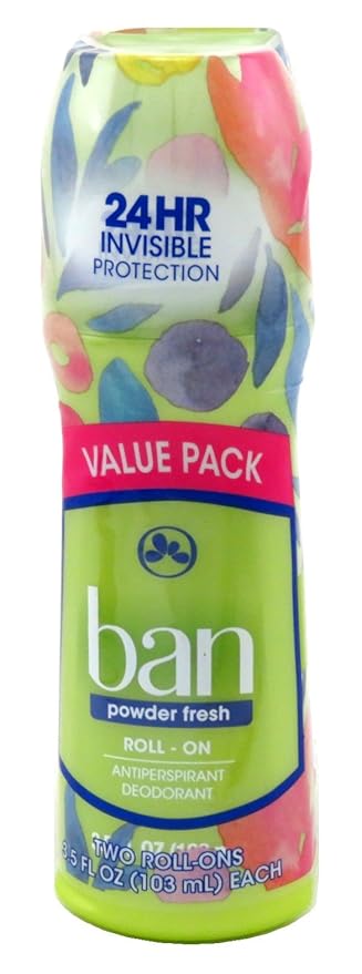 Ban Invisible Roll-on Antiperspirant Deodorant for Women and Men, 24-hour Underarm Odor & Sweat Protection, Powder Fresh, 3.5 Oz, Pack of 4