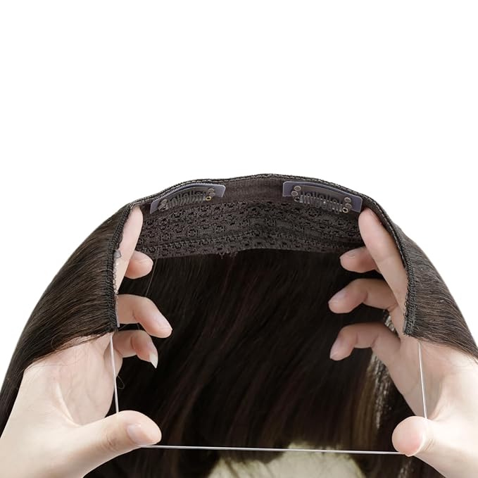 RUNATURE Invisible Wire Hair Extensions Real Human Hair 18 Inch, Wire Hair Extensions Brown One Piece 80g,Soft Silky Hair for Daily Wearing #2 Dark Brown