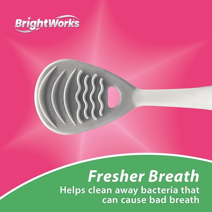 Brightworks ECO Tongue Cleaner – 100% PCR with Aluminum Handle - Dual-Sided Soft Rubber Grooves & Bristle Design - 2 Replaceable Heads + 1 Reusable Handle for Fresher Breath