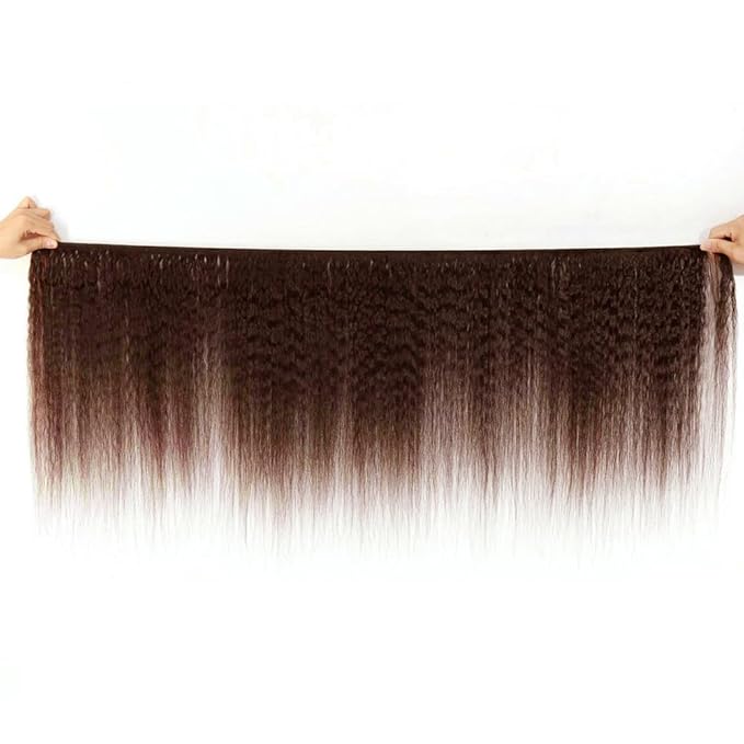 24 26 28 inch #4 Human Hair Bundles Dark Brown Kinky Straight Human Hair Bundle Chocolate Brown Bundles #4 Kinky Straight Bundle