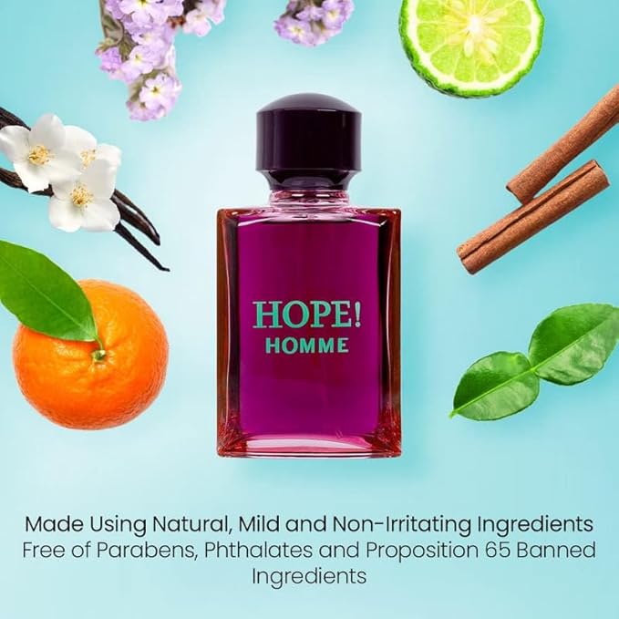 NovoGlow Hope Homme - 100ml Eau De Parfum Spray for Men - Spicy Floral & Intense Fragrance Warm Scent Lasts All Day Long - Includes Carrying Pouch Gift for All Occasions