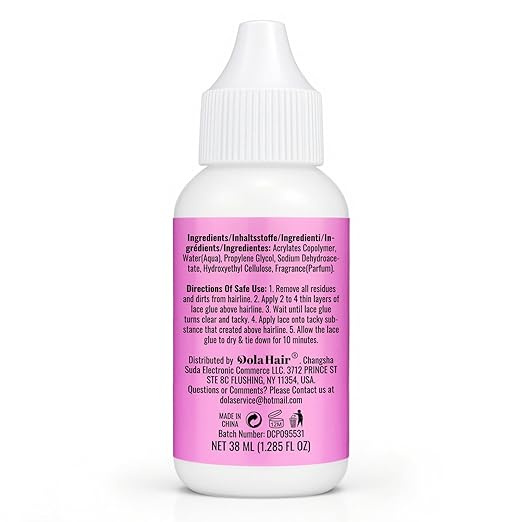 Dolahair Lace Glue, 1.3 Ounce, Waterproof, Extreme Hold, Invisible Bonding for Wigs & Hair Systems, Includes 2 Elastic Bands
